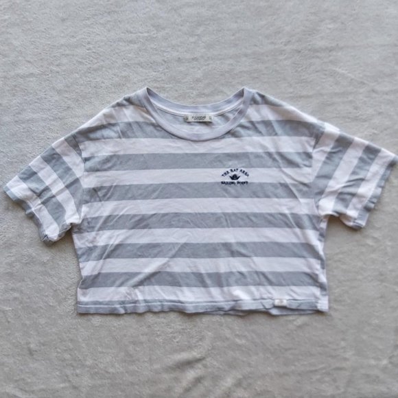 Pull&Bear The Bay Area Sailing Point graphic logo pastel stripe sailor crop top - Picture 1 of 3